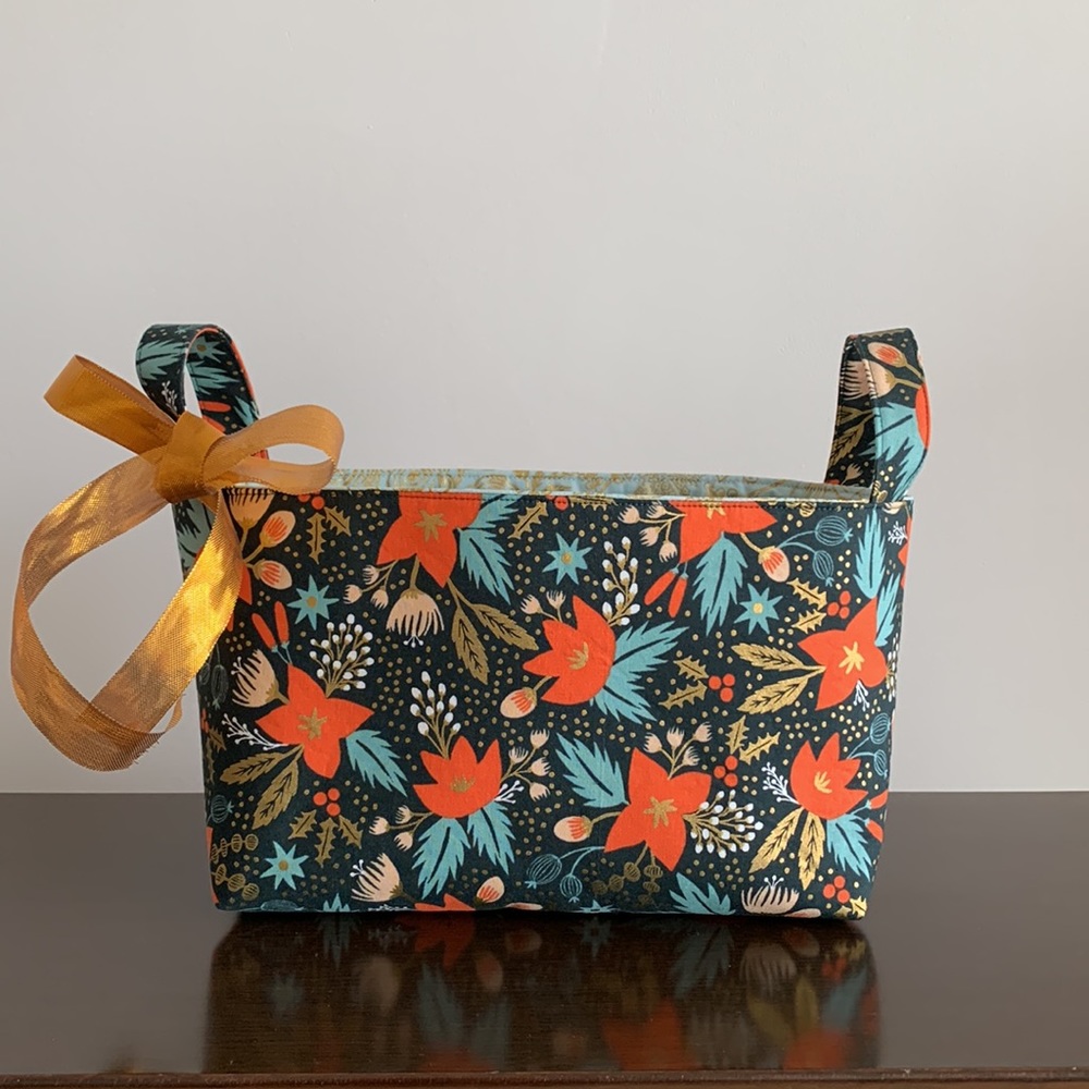 Holiday Storage Fabric Basket by Rifle Paper Co. POINSETTIA EVERGREEN